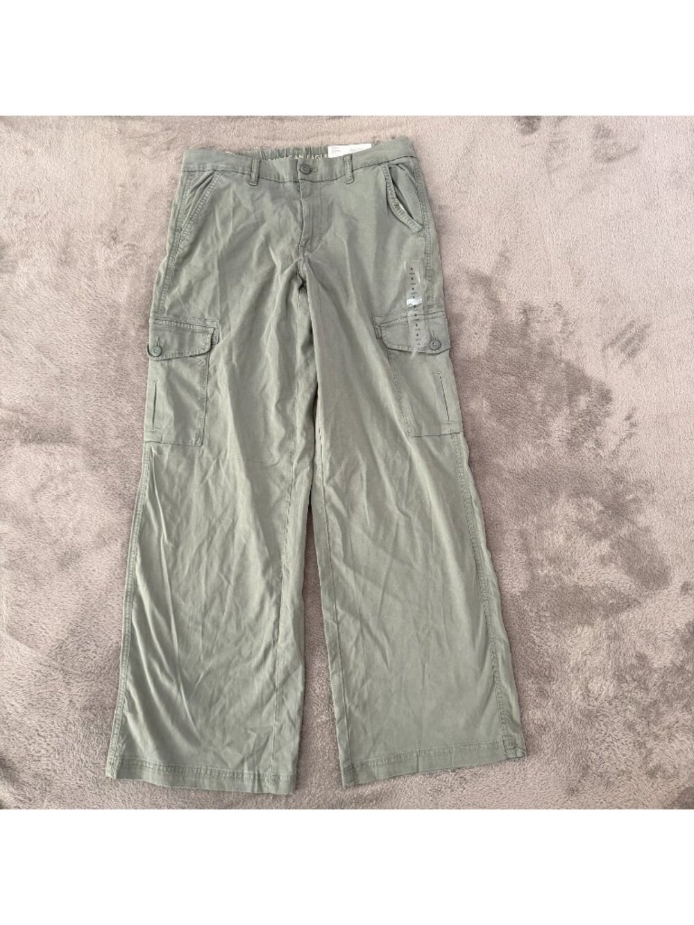 NWT American Eagle Dreamy Drape Baggy Wide Leg Pants Green Womens 6 28 Long Tall